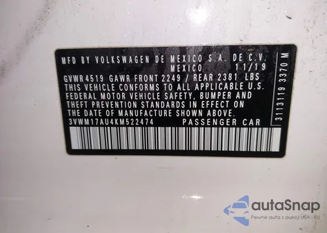 2019 Volkswagen Golf Alltrack Tsi S/Tsi Se/Tsi Sel z USA, uszkodzony, nr VIN 3VWM17AU4KM522474